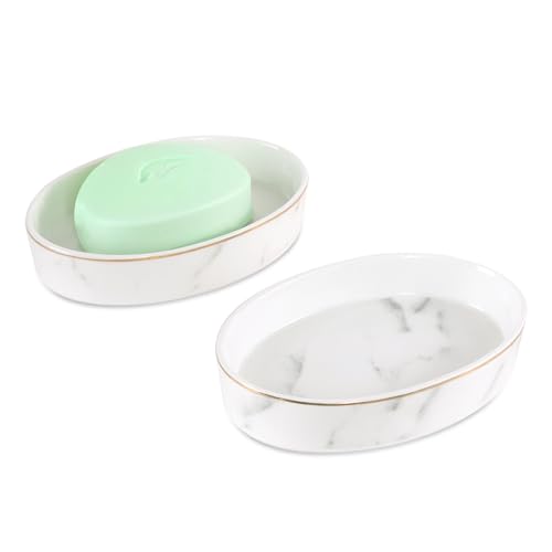 Soap Dish, Ceramic White Marble Soap Holder Soap Bar Holder, Oval Soap Dish for Shower Bathroom Kitchen Sink, Easy Clean, ANTIS'S HOME 1pcs-white Marble