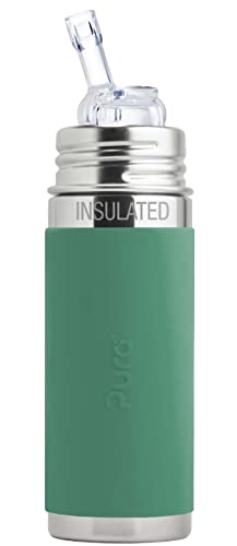 Image of Pura Kiki 9oz/260 ml Stainless Steel Insulated Bottle w/Silicone Straw & Sleeve, 100% Plastic-Free, MadeSafe Certified, 100% Medical-Grade Silicone Straw for Kids, Toddlers, Babies & Infant – Mint