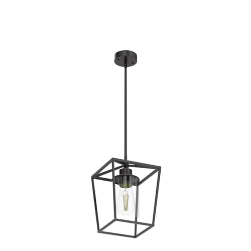 Gzjunyo 1-Light Black Pendant Light Fixture Farmhouse Iron Cage Metal Pendant Light Lantern Hanging Light Fixtures With Clear Glass Shade For Kitchen Island thumb #3