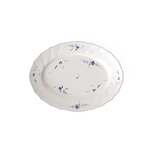 Villeroy & Boch Vieux Luxembourg Fuente Ovalada, 36 cm, Porcelana Premium, Blanco/Azul