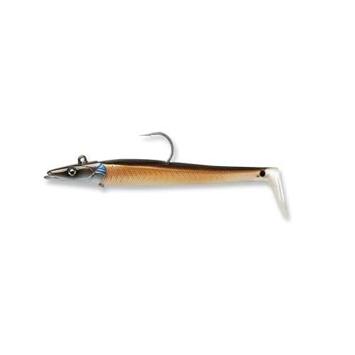 Savage Gear Sandeel Fishing Bait, 2 1/3 oz, Brown Sandeel, Realistic Contours & Movement, Durable Construction, Two Tie Points, 5X Hooks, Holographic Eyes, Bait Keeper