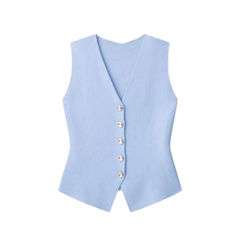 Women Knit Waistcoat Solid V-Neck Button Sleeveless Straight Tops Casual Slim Vest
