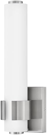 Hinkley 53060BN Aiden Small Bath LED Sconce Light Fixture, Etched White Glass Baton, Signature Cuff, Transitional Bath Bar, Mount Up or Down, in Brushed Nickel