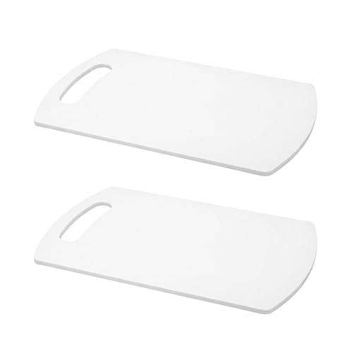 Image of SNKM - Chopping Cutting Board Plastic | with Handle | for Vegetables, Fruits, Meat, Fish, Cheese & Bread | Premium Food Grade, 100% BPA-Free, Dishwasher Safe | Medium, White, Set of 2