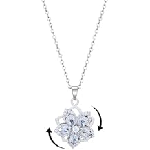 Spinning Necklace for Women Silver Flower Fidget Necklace Rotatable Crystal Blossom Pendant Necklaces Adjustable Spinning Fidget Necklaces Redbud Flower Funny Summer Fashion Jewelry