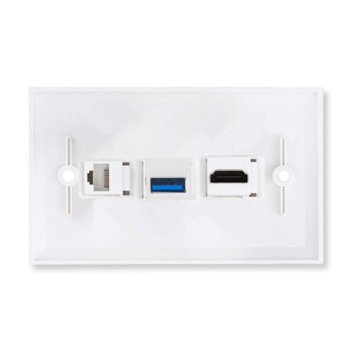 3 Port USB 3.0 Cat6 Ethernet Outlet Wall Plate for Home and Office Use