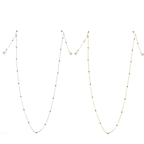 LIFKOME Metal Mask Chain and Eyeglasses Chain 2pcs Set, Non-slip Metal Glasses Holders in Gold and Silver, Face Mask Rope for Women and Men, Lightweight Fashion Sunglasses Lanyard