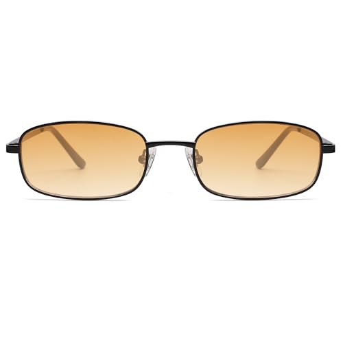 SOJOS Small Y2k Narrow Rectangle Sunglasses Womens Mens Retro 80s 90s Skinny Sunnies SJ1187, Shiny Black/Yellow