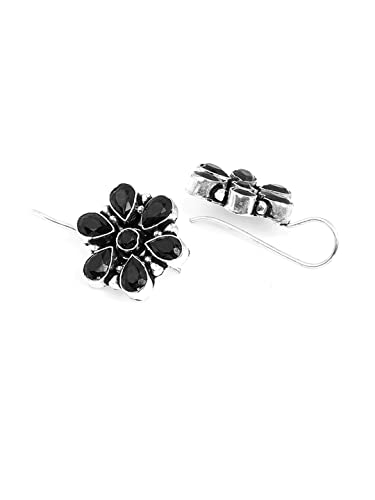 Oxidised Floral Charm Studded Drop Earrings