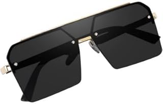 SpadeAces Oversized Stylish Look Square Rimless Sunglasses, Black Tint Lens, Gold Metal Frame For Boys &amp; Men Retro design