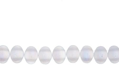 Czech Candy Oval Beads 6x8mm 2 Holes Crystal Matte AB 28pcs by Preciosa
