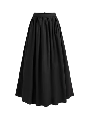 CIDER Skirts for Women Cotton Maxi Skirt Mid Waist Solid Ruffle Long A Line Skirts Casual Elegant Flowy