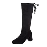 ✿✿ rodilla alta botas mujer tacón bajo zapato señoras nieve botas mujer botas de cuero piel forrado invierno cálidas antideslizante hermoso cremallera casuales