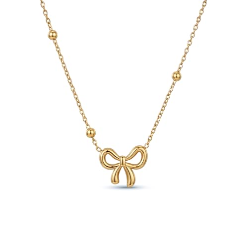 Image of Bow Necklace Set For Women Stylish | Anti Tarnish Waterproof Stainless Steel Chain Pendant Necklaces Jewelry for Love | Gold Plated Jewellery Accessories for Woman & Girls | Birthday Gift for Wife & Girlfriend