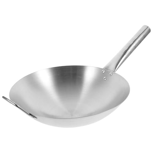 Toyvian Wok de Acero Inoxidable sin Recubrimiento Sartén para Saltear con Mango Aleatorio Apto para Cocinas Gas y Eléctricas Uso Doméstico y Profesional