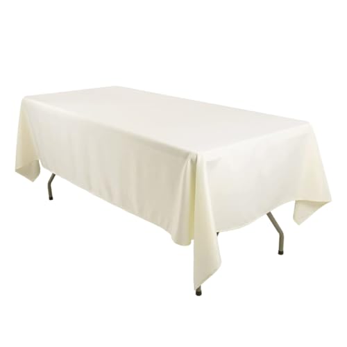 Leading Linens 2 Pack 60 x 126 Inch Rectangle Ivory Polyester Tablecloth, Table Cover, Stain and Wrinkle Resistant, Washable for Dining Table, Wedding Reception, Banquet, Party