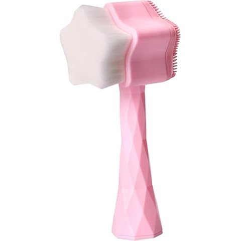 Ipetboom 2 in 1 Silicone Facial Cleansing Brush with Handle, Facial Scrubber Face Cleansing Brush Face Wash Brush for Exfoliating, Makeup Skincare Removal, Applicator for Mud, Clay, Body Lotion Cover