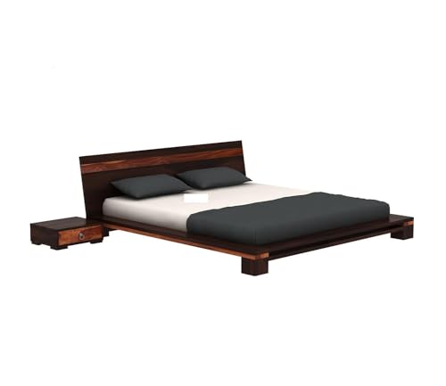 Image of Solid Sheesham Wood King Size Cot Bed Without Storage for Bedroom - Wooden King Size Cot for Bedroom - Solid Wooden Double Bed Palang for Home (Reck Honey)