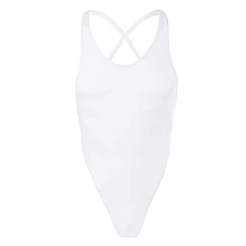 Men's One-Piece Mankini Bodysuit High Cut Criss-Cross Backless Thongs Underwear Wrestling Singlet Leotard Top Racer Bikini Swimsuit Sissy Lingerie White M