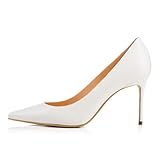 Obermaterial: PU WOkismD Damen Pumps aus Lackleder mit Stilettoabsatz und spitzer, geschlossener Zehenpartie, Schlupfschuh, 8,9 cm Absatz, Pumps für Hochzeit, Party, Brautkleid,Weiß,45