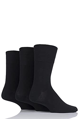 IOMI SOCKSHOP Footnurse Men’s Gentle Grip Diabetic Socks, Plain Socks in Sizes 6-11 and 12-14 with Seamless Toes and Wider Cuff for Extra Comfort, Multipack of 3 Pairs Black 6-11