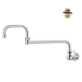 iVIGA Commercial Kitchen Sink Pot Filler Faucet with Double Joint Swing Nozzle, Wall Mount Single Handle Control Cold Only Folding Faucet, Brass Utility Sink Faucet for Restaurant Bar