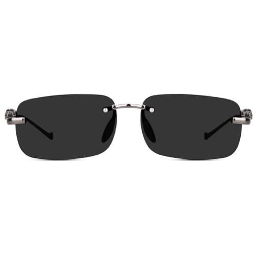 Image of IFLASH MC STAN Metal Plated Temple Vintage Rimless Sunglasses Retro Luxury Frameless Shades Rectangle Colored Lens Sun Glasses