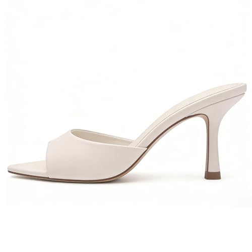 Image of Riekhany High Heel Mules for Women Slip On Open Pointed Toe Classy Patent Leather Stiletto Pumps Formal Slingback Mule Sandals Dress Walking Shoes