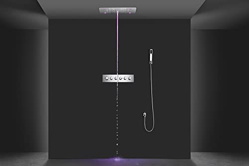 Cascada Luxury Sistema de ducha LED 15x23 pulgadas con altavoces Bluetooth incorporados, 5 funciones y control remoto en negro mate miniatura 4