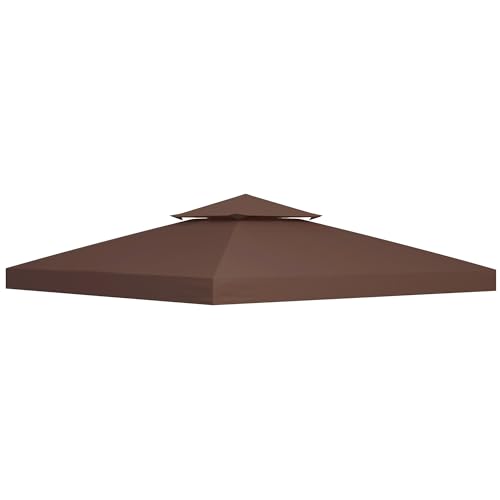 Outsunny 3 x 3(m) Gazebo Canopy Replacement Cover 2-Tier Roof Top Spare Part Coffee (TOP COVER ONLY)
