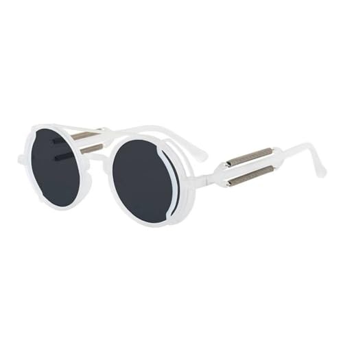 Lunettes de soleil de luxe steampunk avec monture ronde rétro en PC robuste
