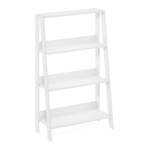 Image of Furinno Ladder 4-Tier Book Shelf, Open Frame Ladder Shelf, White | 10.9 x 23.6 x 38.4, Bookcase, Standing Display Storage Shelves, Storage Rack, for Organization, Living Room, Home Office
