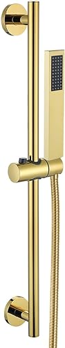 Barra deslizante de ducha ajustable con cabezal de ducha de mano de latón, manguera de acero inoxidable de alta presión, acabado moderno negro y dorado, perfecto para experiencia de baño en casa