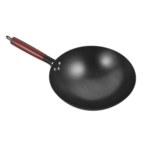 Wok de hierro antiadherente con mango de madera
