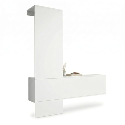 InnoFurn Garderoben-Set Nivo Minimalistische Flurgarderobe mit Push-to-Open Made in Germany Eingangsmöbel Weiß matt (52 x 193 x 35 cm)