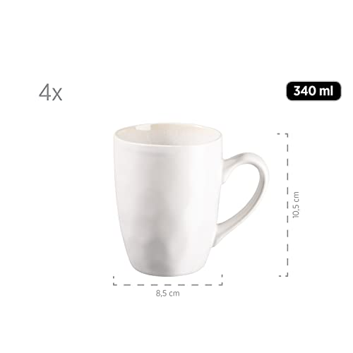 MÄSER Serie Frozen, Geschirr Set aus Keramik für 4 Personen, 16-teiliges Kombiservice mit organischen Formen, farblich gesprenkeltes Service, Steinzeug, Weiß