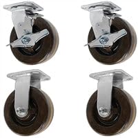 CasterHQ- 4" X 2" HIGH Temperature PHENOLIC Wheel | 2 Swivel W/Brakes & 2 Rigid | 2,400 LBS Capacity PER Set of 4
