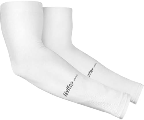 Golfoy Basics High Performance UPF 30+ UV Sun Protection Cooling Arm Sleeves For Mens & Womens - Suitable for Golfing, Running, Basketball, Football, Biking (Pair), White, Free Size