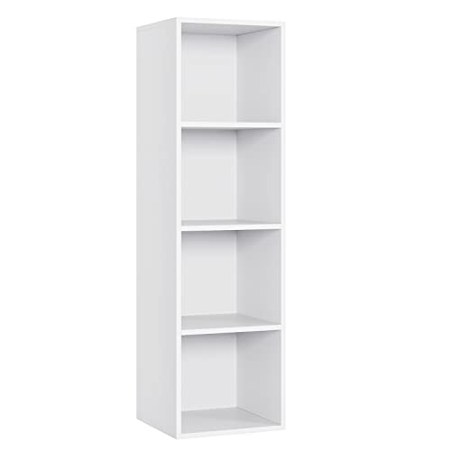 FirFurd Bibliothèque Étagère à 4 Niveaux Haut Bibliotheque Etagere de Rangement 4 Cubes en Bois pour Salon Bureau Chambre 107x30x30cm Blanc
