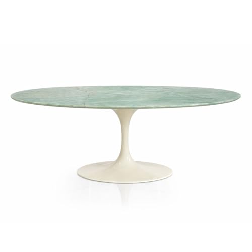 Mesa de Jantar Saarinen Oval 137x90 cm Tampo Mármore Verde Da Vinci e Base Off White