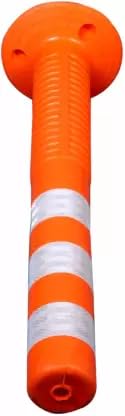 Image of Ladwa Flexible Plastic Spring Post Barrier (Pack of 8) High Grade Elastomeric Polymer Material With 3 White Reflective Tapes Easy To Install Safety T-Top Bollard Barrier Parking Block (Orange)