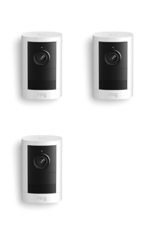 Image of Ring Outdoor Cam, Battery (newest model), Home or business security, Wide-Angle Retinal 2K Video, 6x Enhanced Zoom, Night Vision for true color in low light, 3-Pack, White