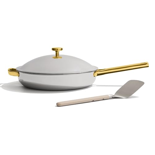 Image of Our Place Titanium Always Pan Pro | 10.6 inch PFAS-Free Nonstick Frying Pan with Spatula | Chef-Grade Tri-Ply Stainless Steel & Aluminum Build | Induction & Oven-Safe up to 750F | Gold