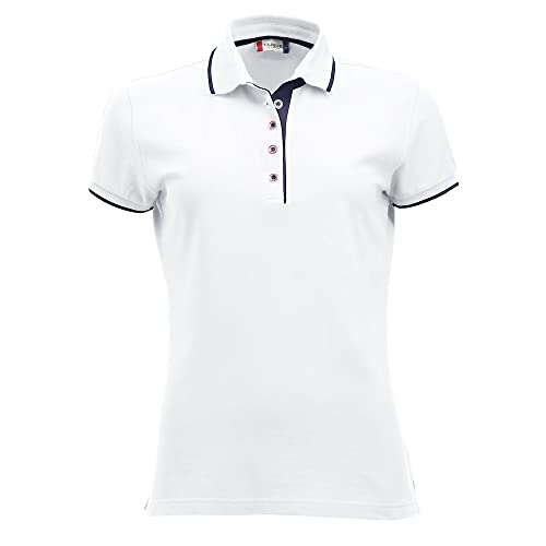 Clique Women's Seattle Ladies Polo Shirt, White (White/Dark Navy), 10 (Size: Medium)
