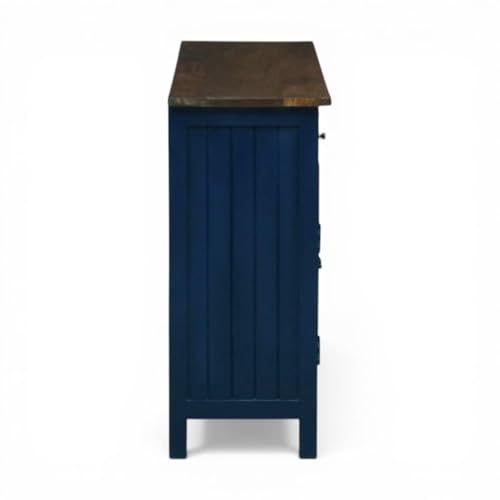 Image of Solid Wood Madrid 3 Drawer Sideboard | Sideboard Cabinet for Living Room | Finish- Premium Acrylic Midnight Blue and Tubaq