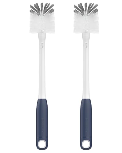 Image of ROSEOK 2 in 1 Bottle Brush with Straw Cleaner Brush, Water Bottle Brush | For Cleaning Glass, Sports Bottle, Coffee Mug, Cup Cleaner, Navy Blue, 2 Pack