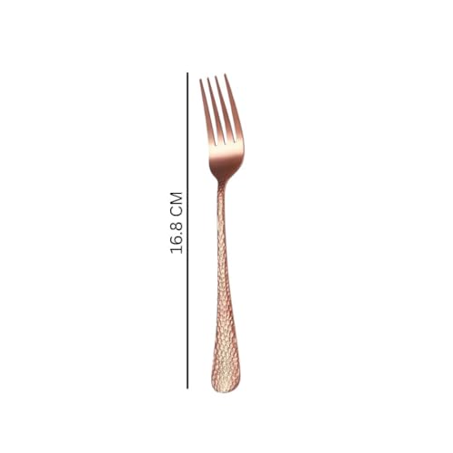 Image of Stainless Steel Dinner Forks Set for Home, Restaurant, Hotel, Mirror Polish Cutlery Table Forks Set, Dishwasher Safe, Cutlery for Cake and Dessert, Dinner Table (6 Pcs Small Fork, Rosegold)