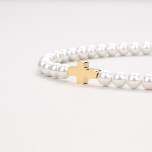 GAVU Mens Pearl Necklace Men's Pearl Beaded Necklace, Pearl Cross Necklace for Men - Image 4