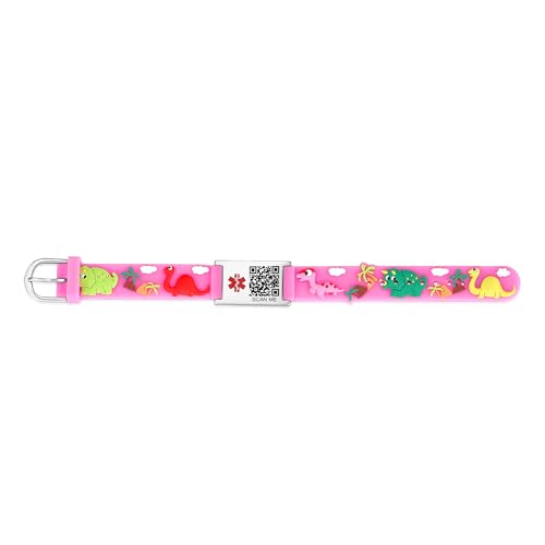 Image of LinnaLove Medical Alert ID Bracelet - Custom or Pre-Engraved, QR Code Available,Blue Dinosaur Band