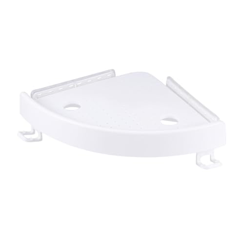 Estante de esquina triangular esquinero de plástico blanco con dos ganchos móviles 2